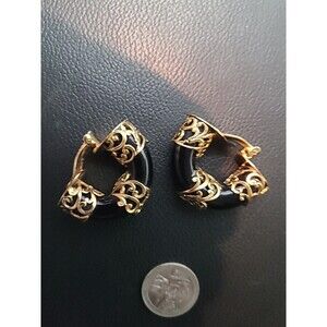 Isabel Canovas Paris Designer 80s Half Hoop Gold Scroll Earrings